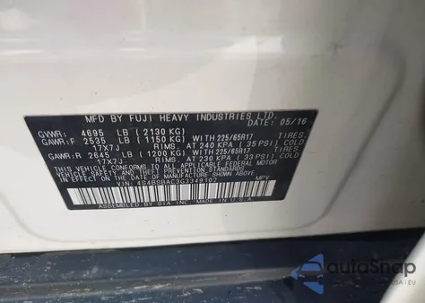 2016 Subaru Outback 2.5I из США, поврежденный, VIN 4S4BSBAC3G3349102